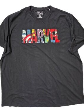 MARVEL Shirt Mens 2XLT Black Marvel Logo Graphic Tee Crewneck Cotton Tagless